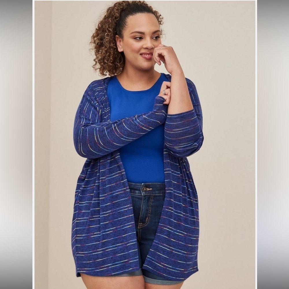 Torrid Dolman Sleeve Open Front Prisma Color Blue Cardigan Size 00